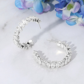 Marquise Round CZ Stone Cluster Around Hoop Evening Earrings