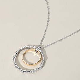 Textured Metal Double O Ring Pendant Long Necklace