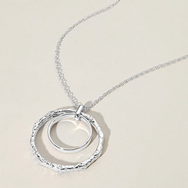 Textured Metal Double O Ring Pendant Long Necklace