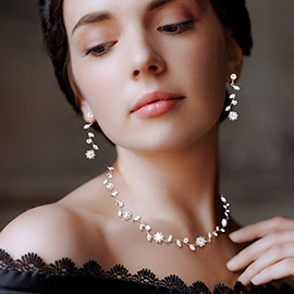 CZ Flower Leaf Stone Cluster Vine Necklace