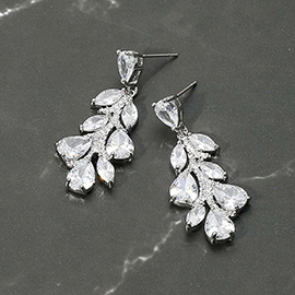 Teardrop CZ Stone Cluster Vine Drop Dangle Evening Earrings