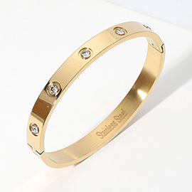Stainless Steel Stone Paved Hinged Bangle Bracelet