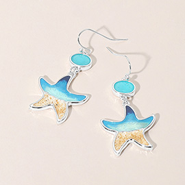 Enamel Starfish Sea Glass Link Dangle Earrings
