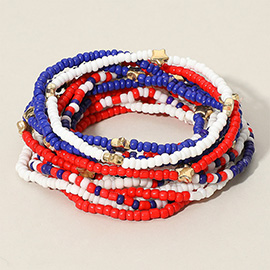 14PCS - American USA Star Beaded Stretch Multi Layered Bracelets