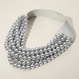 Chunky Acrylic Ball Beaded Multi Layered Faux Leather Magnetic Necklace