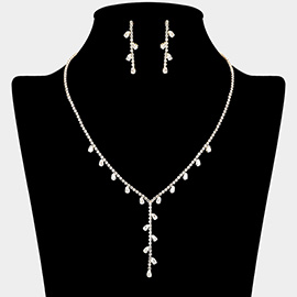CZ Teardrop Cluster Pointed Rhinestone Paved Y Shaped Necklace