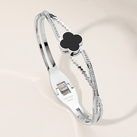 Stainless Steel Quatrefoil Pointed Hinged Bangle Bracelet