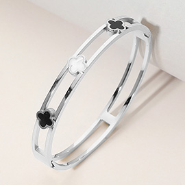 Stainless Steel Triple Quatrefoil Pointed Split Hinged Bangle Bracelet