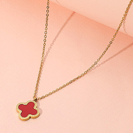 Stainless Steel Quatrefoil Pendant Necklace