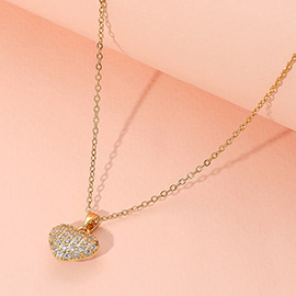 Reversible Stainless Steel Stone Paved Heart Pendant Necklace