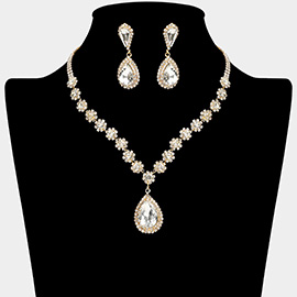 Teardrop Stone Cluster Pointed Round Stone Cluster Rhinestone Paved Necklace