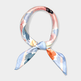 Vintage Floral Bloom Printed Square Silky Satin Scarf