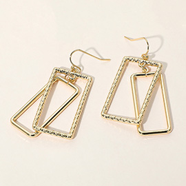 Textured Metal Open Double Rectangle Dangle Earrings