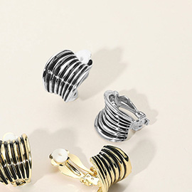 Ridged Antique Metal Half Hoop Clip on Earrings