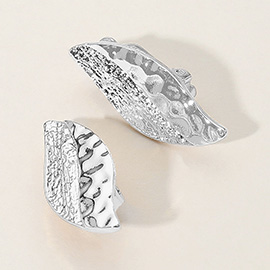 Textured Metal Leaf Clip On Earrings