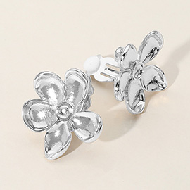 Brushed Metal Flower Clip On Earrings
