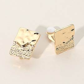 Textured Metal Rectangle Clip On Earrings