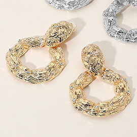 Textured Metal Circle Dangle Clip On Earrings