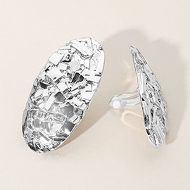 Textured Metal Long Oval Clip On Earrings