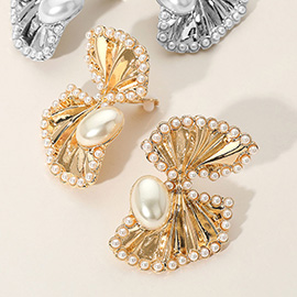 Pearl Trimmed Fan Clip On Earrings