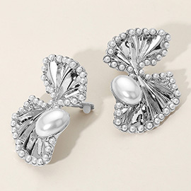 Pearl Trimmed Fan Clip On Earrings