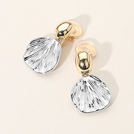 Two Tone Textured Metal Drop Dangle Clip On Earrings