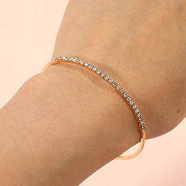 One Row Rhinestone Paved Bar Accent Adjustable Bangle Evening Bracelet