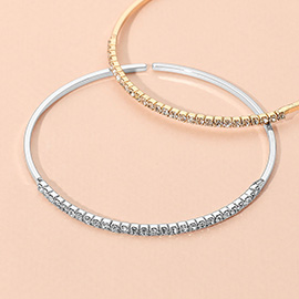 One Row Rhinestone Paved Bar Accent Adjustable Bangle Evening Bracelet
