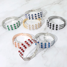 Pearl Stone Bezel Point Rhinestone Paved Split Adjustable Evening Bracelet