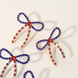 American USA Flag Stone Studded Bow Earrings
