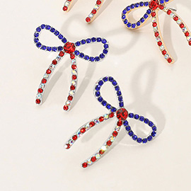 American USA Flag Stone Studded Bow Earrings