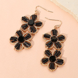 Double Flower Faceted Beaded Link Drop Dangle Earrings