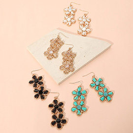 Double Flower Faceted Beaded Link Drop Dangle Earrings