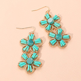 Double Flower Faceted Beaded Link Drop Dangle Earrings