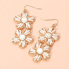 Double Flower Faceted Beaded Link Drop Dangle Earrings