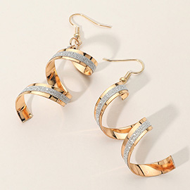 Glitter Accent Spiral Metal Ribbon Drop Dangle Earrings