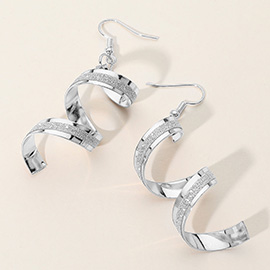 Glitter Accent Spiral Metal Ribbon Drop Dangle Earrings
