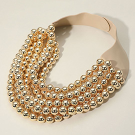 Chunky Acrylic Ball Beaded Multi Layered Faux Leather Magnetic Necklace