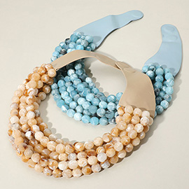 Marbled Faceted Ball Beaded Multi Layered Faux Leather Magnetic Necklace