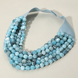 Marbled Faceted Ball Beaded Multi Layered Faux Leather Magnetic Necklace