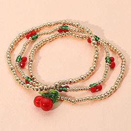 3PCS - Cherry Charm Beaded Stretch Multi Layered Bracelets
