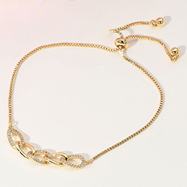 18K Gold Dipped Stone Paved Link Chain Adjustable Cinch Pull Tie Bracelet