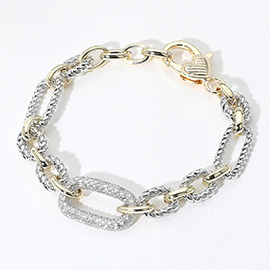 14K Gold Plated CZ Stone Paved Oval Link Bracelet