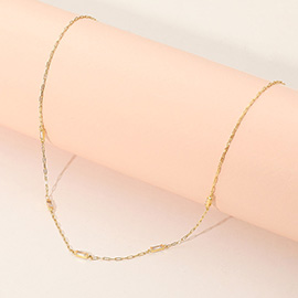 18K Gold Dipped Baguette Stone Station Chain Necklace