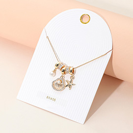 Pearl Stone Paved Sea Shell Starfish Charm Beaded Necklace