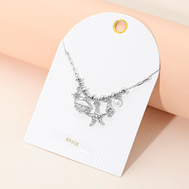 Pearl Stone Paved Sea Shell Star Starfish Charm Beaded Necklace