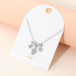 Stone Paved Heart Butterfly Bow Charm Beaded Necklace
