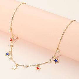 American USA Enamel Star Charm Station Necklace