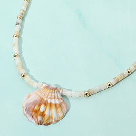 Beaded Sea Shell Pendant Accent Necklace