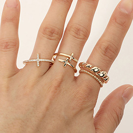 4PCS -Cross Tip Wrap Bubble Chain Dainty Stackable Ring Set